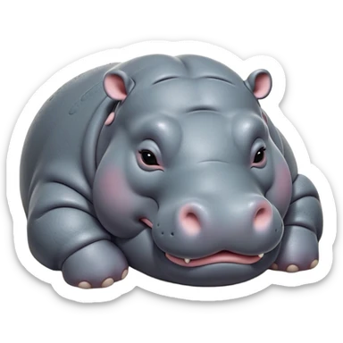 Meme-Worthy Cute Sleeping Hippo Portrait Emoji, Head resting peacefully with a contented smile, showcasing a massive, robust build and a luxuriously soft slate-gray hide, eyes shut in a serene, restful nap, Simplified yet hilariously adorable features, highly detailed, glowing with a soft, drowsy light, high shine, relaxed and utterly lovable, stylized with an air of playful laziness, bright and heartwarming, soft glowing outline, capturing the essence of a comically sleepy hippo, so meme-worthy it feels like it could instantly become the next viral sensation of adorable slumber! sticker