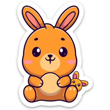 caramel bunny holding teddy bear, eyes drooping sticker