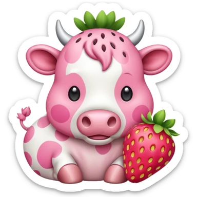 Pink strawberry cow sticker