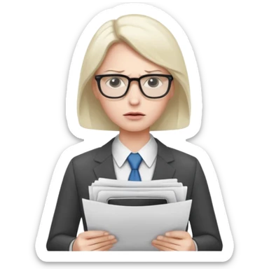 Frowns with Glasses, Office Boss: Business outfit, holding papers, frowning behind glasses, serious look
 sticker