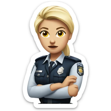 arms crossed angry woman blonde low ponytail police uniform  sticker