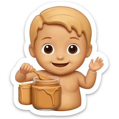 A baby covered in peanut butter sticker