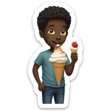 Black boy licking ice cream side portrait  sticker