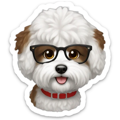 woman-white skin-brown hair-black-with glasses bichon dog-white-smile-christmas sticker