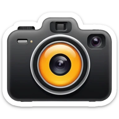 Minimalistic flat vector icon, iOS style, thin black contour on white background. Smartphone with a camera lens symbol. No text, no shadows.
 sticker