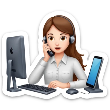 busy girl with a lot of phone calls and work, computer sticker