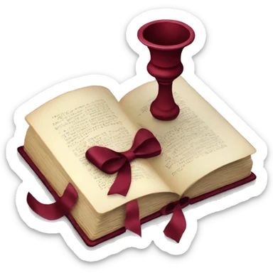 open book and candlestick with burgundy bow sticker