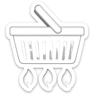 Icono de un estufa industrial con canastilla que tenga un mango arriba y llama estilizada debajo, que sea icono en blanco, estilo outline, sticker