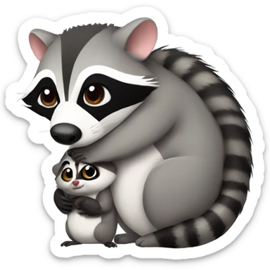 Possum hugging raccoon  sticker