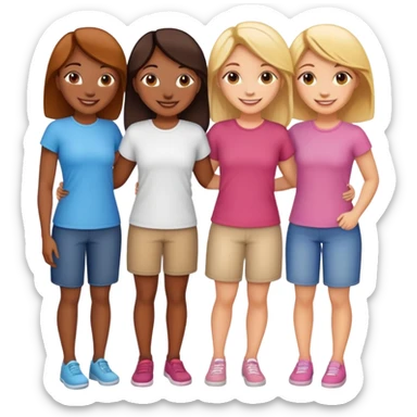 Four female best friends standing together, smiling sticker