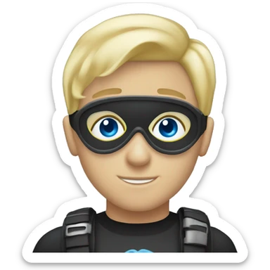 blue eyed boy blonde hair with a scuba mask sticker