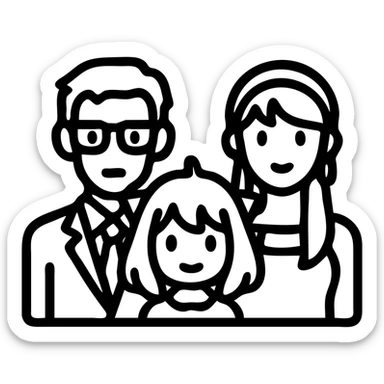 Spy x Family inspired icon, minimal stylized representation of main characters Loid, Yor, and Anya together, clean lines, simple shapes, modern and recognizable app icon sticker