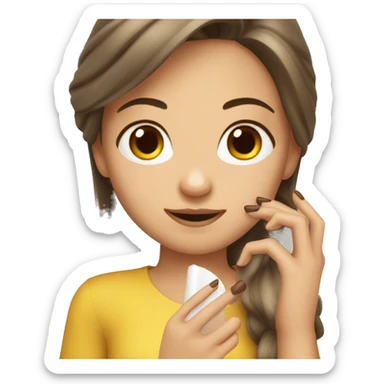 a white, brown-haired girl filing her nails sticker