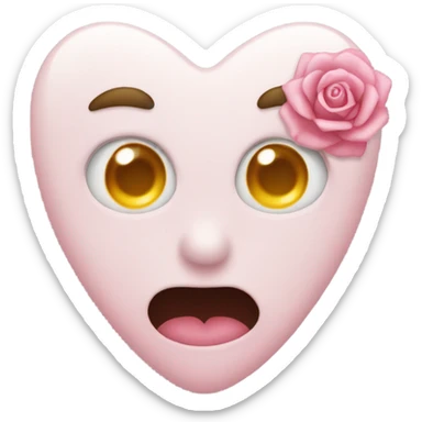 White heart with a Japanese pink rose, petal with a emoji of someone, rolling their eyes sticker