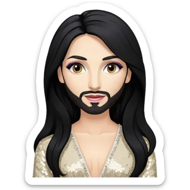 Conchita Wurst with long black hair, ivory sequin outfit sticker