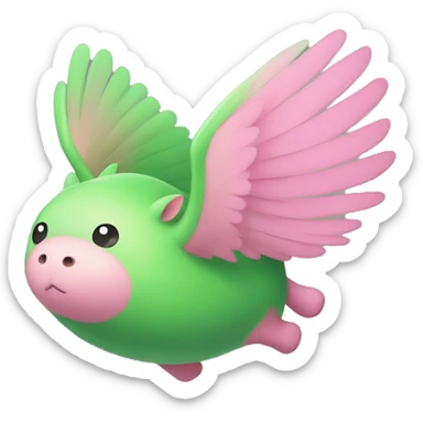 A fat cute green and pink flying animal  sticker