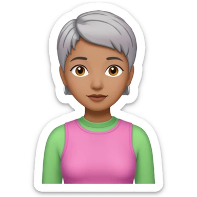 Brown woman with short gray hair wearing pink and green outfit  sticker