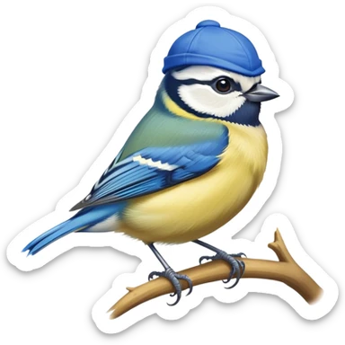 Eurasian blue tit bird with yellow belly and blue cap sticker