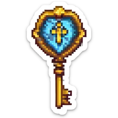 golden treasure key in pixel art style sticker