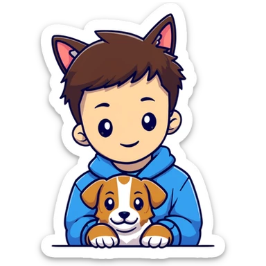 realistic boy with puppy ears brown hair pale skin sticker
