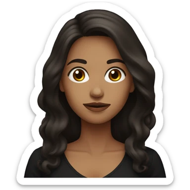 woman with dark brown slightly wavy long hair, wearing a black top sticker