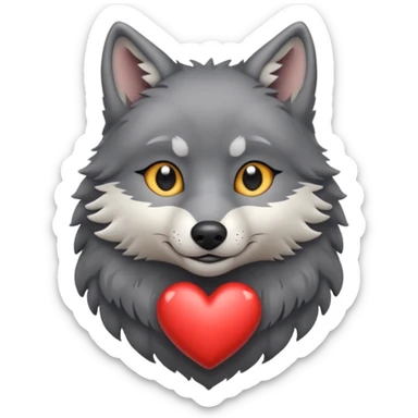 cute dark grey wolf inside heart sticker