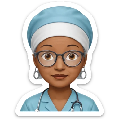 older black doctor woman with scrub cap not smiling sticker
