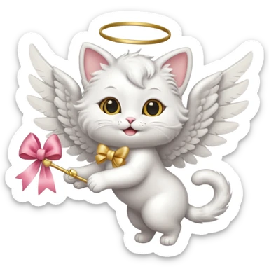 flying cherub cat with wings and a bow sticker