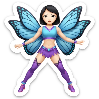 full body east asian woman black hair bob muscular build butterfly blade dancer sticker