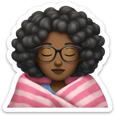 black girl with wavy hair wearing glasses sleeping with a pink blanket  sticker