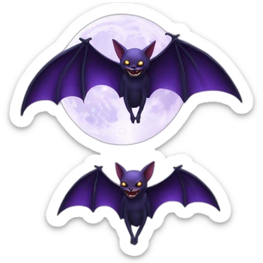 purple realistic full moon with vampire bat wings flying in front  sticker