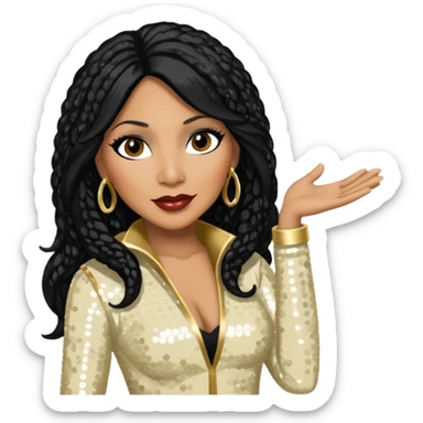 Trina Braxton with long jet black hair, cream sequin outfit sticker