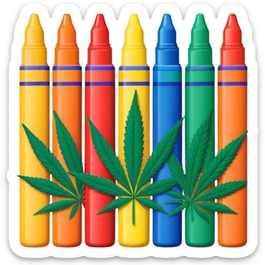 a pack of crayola markers with cannabis leaf sticker