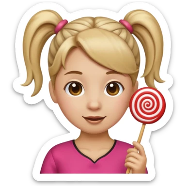 Using this emoji 🥹 make me one with ponytail hair holding a lollipop in each hand using the round emoji not a person sticker