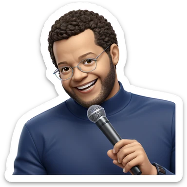 smiling boy with microphone sticker