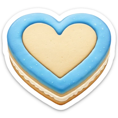 Realistic shortbread cookie in the shape of a heart with Carolina Blue color jelly middle filling and sprinkled powder sugar on top. sticker