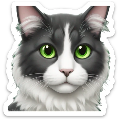 Fluffy Tuxedo cat with green eyes sticker