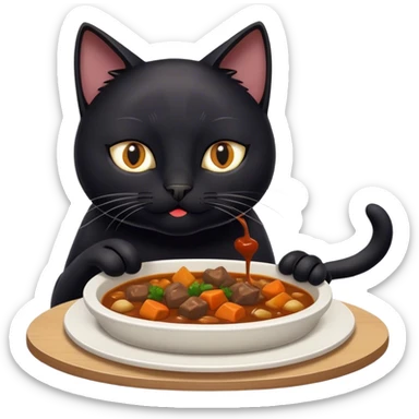Black cat eating from hum plate stew  sticker