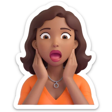 emoji of a woman with medium-dark skin tone, hands around her own neck, eyes bulging, mouth open, showing self-choking expression sticker