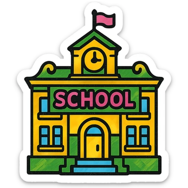 school building, classic look, green gold and white color scheme, elegant lines, decorative details sticker