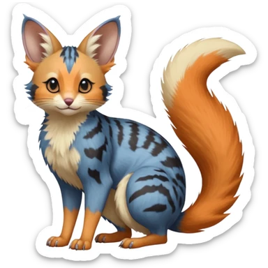 Blue, orange-pointed, soft natural realistic romantic vintage antique divine beautiful elegant pretty precious cute young youthful  Fakémon-Pokémon-opossum-feline-mouse-serval-caracal-chinchilla-Minccino-Cinccino-Meowstic-rodent-hybrid-creature with a big fluffy bushy tail (full body) sticker