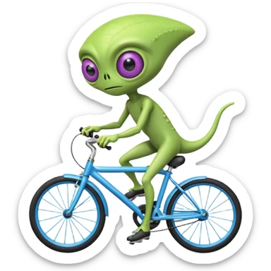 one-eyed alien riding a bicycle, large single eye, colorful skin, funny balance pose, cute sci-fi style, 3D cartoon, mobile game icon style, clean background, no text, no watermark
 sticker