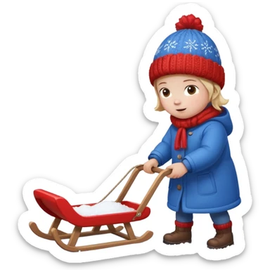 child pulling sled in snow fall and ground with snow sticker
