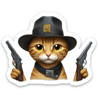 strange cat with guns and a hat sticker