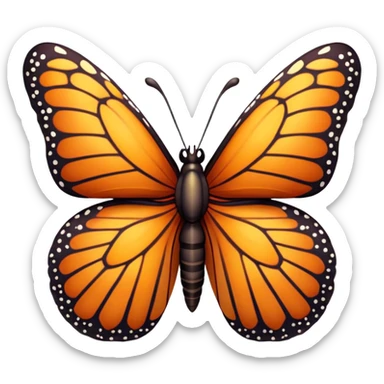 Cinematic Realistic Cute monarch Butterfly Portrait Emoji, Head tilted playfully and inquisitively, featuring vibrantly patterned ruby wings with intricate detailing and a charming, petite body with round, sparkling eyes full of warm curiosity, rendered with lifelike precision and natural highlights, high shine, affectionate and spirited, styled with a touch of whimsical garden delight, soft glowing outline, capturing the essence of a mischievous yet lovable monarch butterfly that seems poised to flutter playfully into your arms! sticker