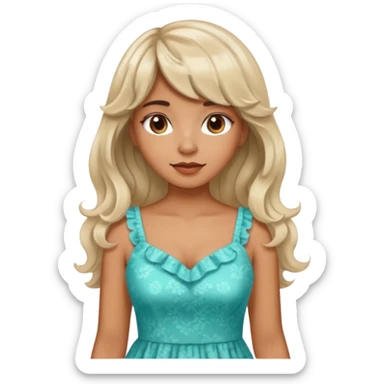 latina lady in a cute dress with bleached and brown wavy hair with bangs sticker