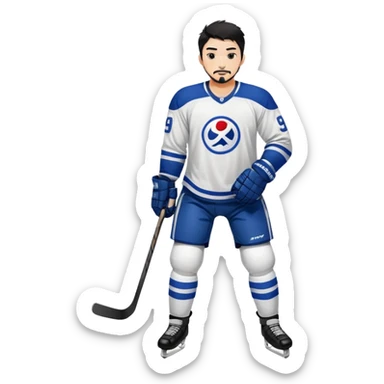 Hockey player Korean Asian handsome man with black pointy hair full goatee and full body biceps sticker