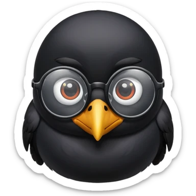 A minimalistic cute black bird with glasses sticker