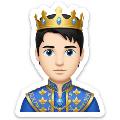 Prince with crown, body and legs, black hair, blue eyes,  sticker