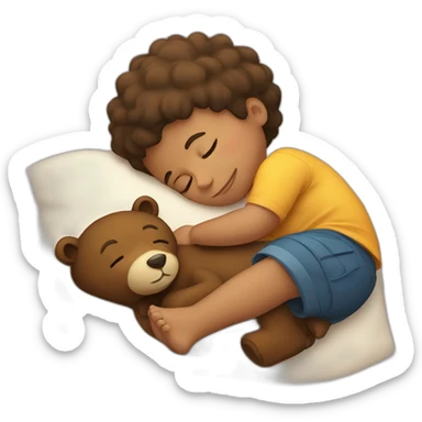 boy sleeping on a bear sticker